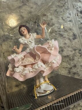 Porcelain Ballerina Figurine in Pink Dress - Decorative Accent